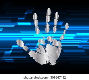 dark blue Abstract digital conceptual technology security background with lock. computer technology website internet web. infographics. fingerprint. Finger-print scanning. hand