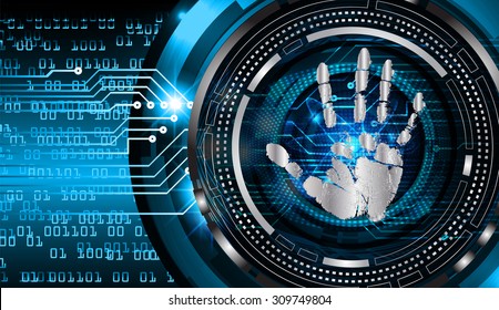 dark blue Abstract digital conceptual technology security background with lock. computer technology website internet web. infographics. fingerprint. Finger-print scanning. Hand print. Hand