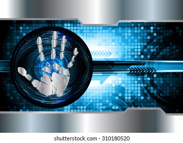 dark blue Abstract digital conceptual technology security background with lock. computer technology website internet web. infographics. fingerprint. Finger-print scanning hand
