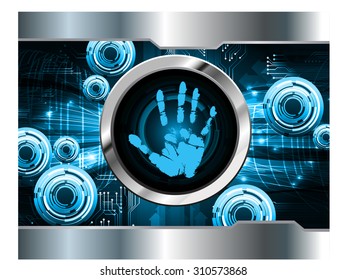 dark blue Abstract digital conceptual technology security background with lock. computer technology website internet web. infographics. fingerprint. Finger-print scanning. Hand print. Hand