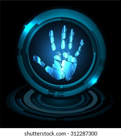 dark blue Abstract digital conceptual technology security background with lock. computer technology website internet web. infographics. fingerprint. Finger-print scanning. Hand print.
