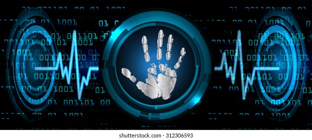 dark blue Abstract digital conceptual technology security background with lock. computer technology website internet web. infographics. fingerprint. Finger-print scanning. Hand print.
