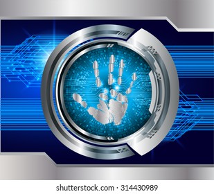 dark blue Abstract digital conceptual technology security background with lock. computer technology website internet web. infographics. fingerprint. Finger-print scanning. Hand print. silver