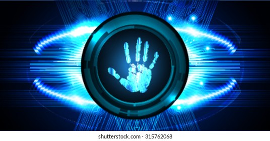 dark blue Abstract digital conceptual technology security background with lock. computer technology website internet web. infographics. fingerprint. Finger-print scanning. Hand print. 