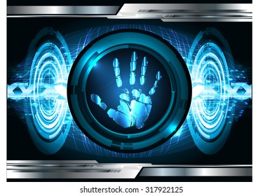 dark blue Abstract digital conceptual technology security background with lock. computer technology website internet web. infographics. fingerprint. Finger-print scanning. Hand print.