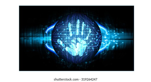 dark blue Abstract digital conceptual technology security background with lock. computer technology website internet web. infographics. fingerprint. Finger-print scanning. Hand print.