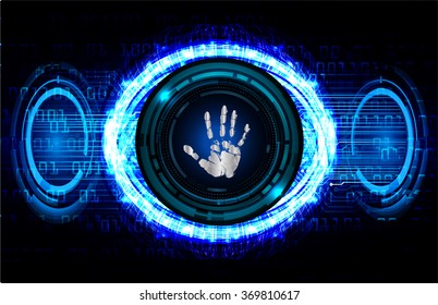 dark blue Abstract digital conceptual technology security background with lock. computer technology website internet web. infographics. fingerprint. Finger-print scanning. Hand print.