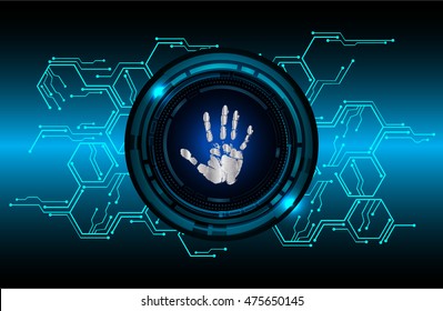 dark blue Abstract digital conceptual technology security background with lock. computer technology website internet web. infographics. fingerprint. Finger-print scanning. Hand print.