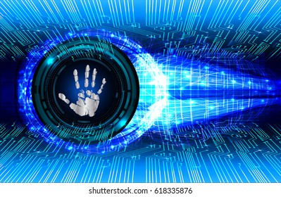 dark blue Abstract digital conceptual technology security background with lock. computer website internet. Finger-print scanning. Hand print.
