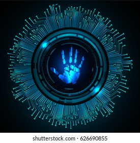 dark blue Abstract digital conceptual technology security background with lock. computer website internet. infographics. Hand print