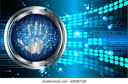dark blue Abstract digital conceptual technology security background with lock. computer website internet. infographics. Hand print