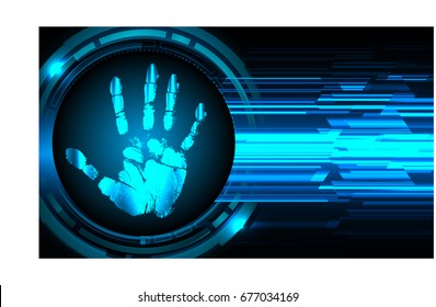 dark blue Abstract digital conceptual technology security background with lock. computer website internet. infographics. Hand print. finger
