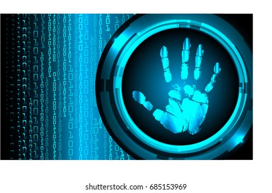 dark blue Abstract digital conceptual technology security background with lock. computer website internet. infographics. Hand print. finger