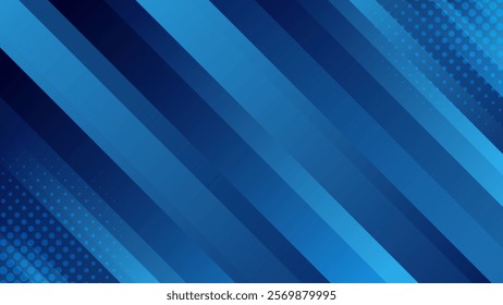 Dark blue abstract dynamic background with halftones. Gradient diagonal stripes. Modern futuristic wallpapers. Suitable for templates, sale banners, events, ads, web and pages