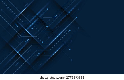 Dark blue abstract futuristic circuit board background with glowing blue light lines