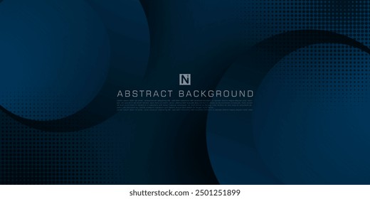 Dark blue abstract geometric 3D background. Blue elements with circle gradient pattern. Dynamic shapes composition. Eps10 vector