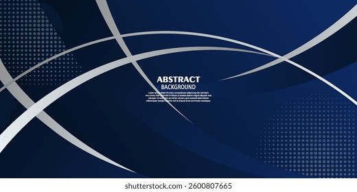 Dark blue abstract geometric 3D background. Blue elements with curved gradient pattern and white lines. Dynamic shapes composition. Vector Eps10