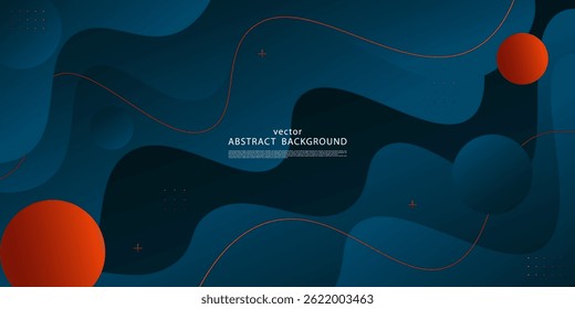Dark blue abstract geometric 3D background. Blue elements with wave gradient pattern. Dynamic shape composition. Vector Eps10