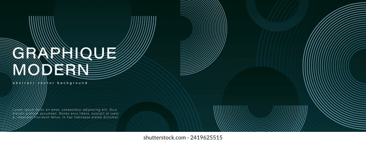 Dark blue abstract geometric background with turquoise lines and circles. Abstract wallpaper, cover design.