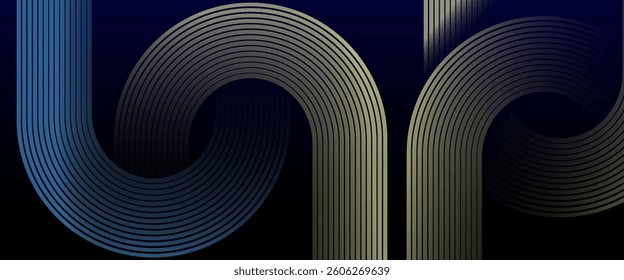 Dark blue abstract gradient background with soft yellow and low light blue colour geometric curve glowing lines design background vector illustration eps10.