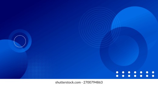 Dark blue abstract gradient background with circular geometric shapes and halftone dots. Modern futuristic technology design suitable for presentations, banners, digital business, and templates.