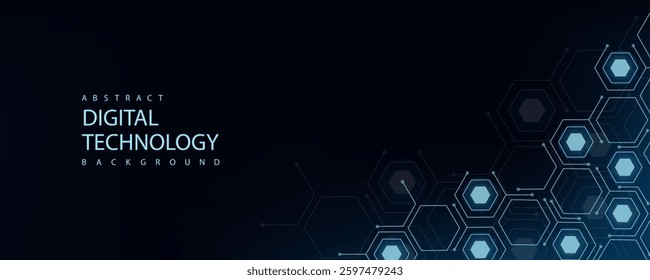 Dark blue abstract hexagon background with glowing lines. Digital futuristic concept with technology polygonal design. Ideal for business presentation, banners, covers, posters, and Web headers