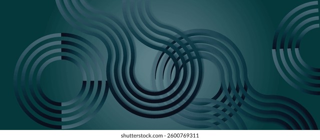 dark blue abstract horizontal banner background with glowing geometric lines. Suitable for covers, brochures, presentations, pamphlets. vector