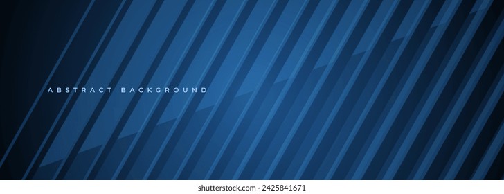 Fondo moderno abstracto azul oscuro con rayas azules 3D. Diseño de banner de concepto de tecnología futurista. Ilustración vectorial horizontal fondo ancho corporativo con patrón de líneas geométricas.