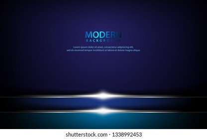 Dark blue abstract overlap layers background. Texture with silver list and sparkle of light decoration. Realistic backdrop. 3D effect.