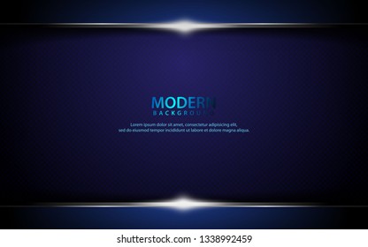 Dark blue abstract overlap layers background. Texture with silver list and sparkle of light decoration. Realistic backdrop. 3D effect.