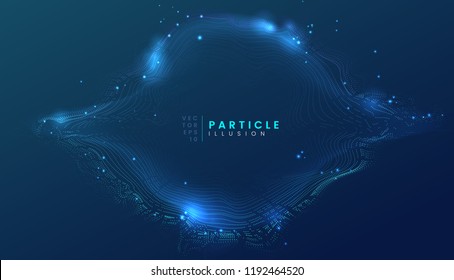 Dark blue abstract particle dynamic background, can be used for cyberspace, futuristic, technology and science project. Vector illustration