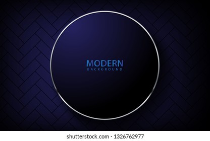 Dark blue abstract realistic background. Overlap circle layer with silver list on pattern background. 3D backdrop. vector illustration.