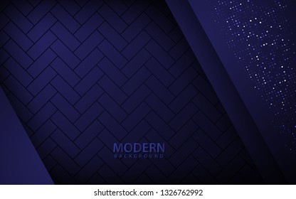 Dark blue abstract realistic background. Overlap layer with golden glitters on pattern background. 3D backdrop. vector illustration.