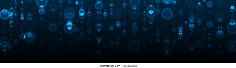 Dark blue abstract shiny bokeh particles banner design. Vector background