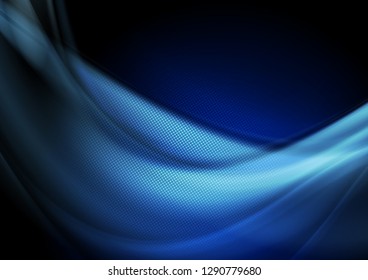 Dark blue abstract smooth flowing waves background. Vector design