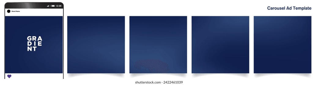 Dark Blue Abstract Social media Carousel ad template. 5 Gradient card backgrounds for social media.  Vector Illustration. EPS 10.