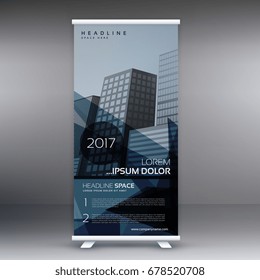 dark blue abstract standee roll up banner design template
