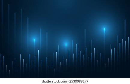 Fundo de tecnologia abstrato azul escuro com vela de negócios gráfico de vara do conceito de negociação de investimento de mercado de ações. Ilustração vetorial