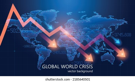 Fondo vector abstracto azul oscuro. Crisis económica mundial. Mapa esquemático del planeta Tierra. Infografía de las operaciones en el mercado de valores. Precios de los productos petroleros. Gráficas de forex con velas. 