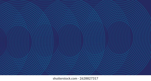 Dark blue abstract vector background with bright and elegant glowing circle lines stacked together, 3D cover of business