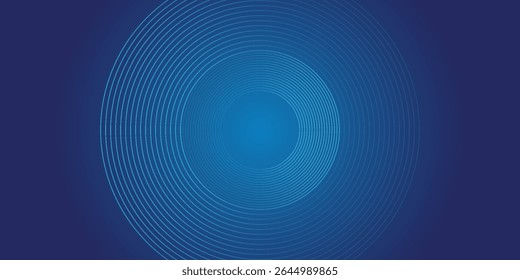 Dark blue abstract vector background with bright and elegant glowing circle lines stacked together, 3D cover of business presentation banner or night party.