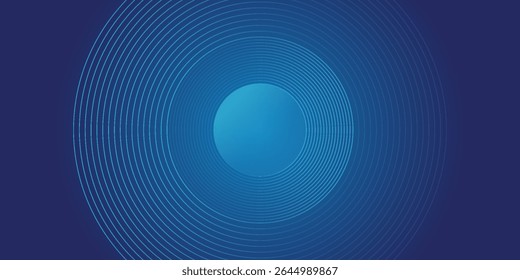 Dark blue abstract vector background with bright and elegant glowing circle lines stacked together, 3D cover of business presentation banner or night party.