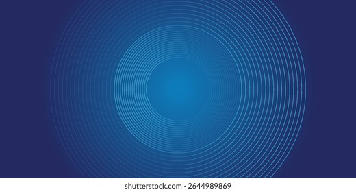Dark blue abstract vector background with bright and elegant glowing circle lines stacked together, 3D cover of business presentation banner or night party.