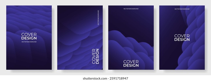 Dark blue abstract vector poster set. A4 resolution vertical modern background collection. Modern cover design template for brochure, banner, flyer, poster, notebook, backdrop, presentation.
