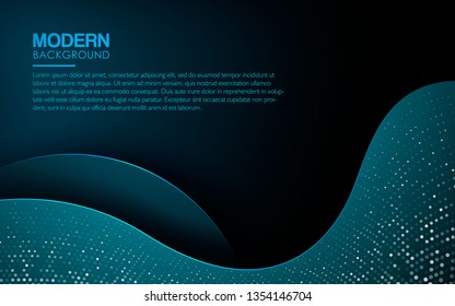 Dark blue abstract wave background. Realistic blue overlap layer with silver glitters on dark background decoration. Modern backdrop. Can use for web and print.