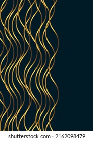 Fondo de onda abstracta azul oscuro con líneas doradas brillantes. Diseño de plantilla de lujo y elegante estilo. Elementos modernos y simples de capas de ondas de solapamiento. Ilustración del vector