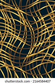 Fondo de onda abstracta azul oscuro con líneas doradas brillantes. Diseño de plantilla de lujo y elegante estilo. Elementos modernos y simples de capas de ondas de solapamiento. Ilustración del vector