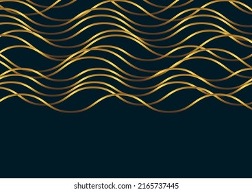 Fondo de onda abstracta azul oscuro con líneas doradas brillantes. Diseño de plantilla de lujo y elegante estilo. Elementos modernos y simples de capas de ondas de solapamiento. Ilustración del vector