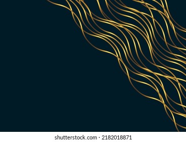 Fondo de onda abstracta azul oscuro con líneas doradas brillantes. Diseño de plantilla de lujo y elegante estilo. Elementos modernos y simples de capas de ondas de solapamiento. Ilustración del vector