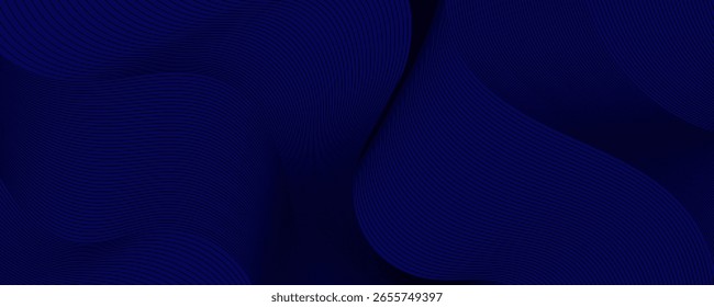 Dunkelblauer abstrakter Wellenhintergrund mit hellen Linien und 3D-gekrümmtem Design